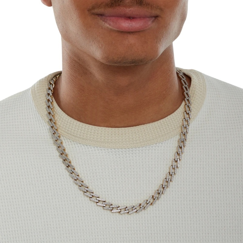 718 CT. T.W. Diamond Bar Zig-Zag Link Necklace in Sterling Silver with 14K Gold